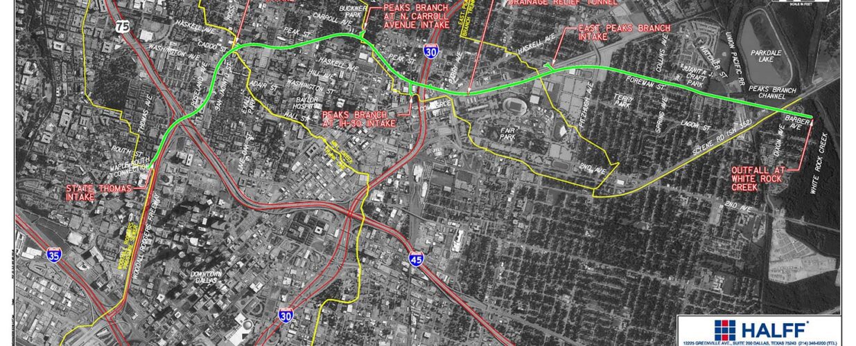 tunnel layout satellite map of Mill Creek drainage relief